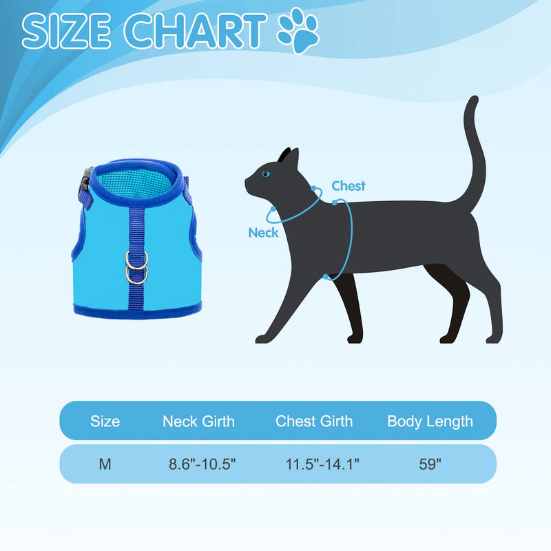BINGPET Cat Harness with Leash Escape Proof - Fashionable Mesh Cat Dog Walking Harness Leads, Adjustable for Kitties Puppies Small Animals Blue Medium - BeesActive Australia