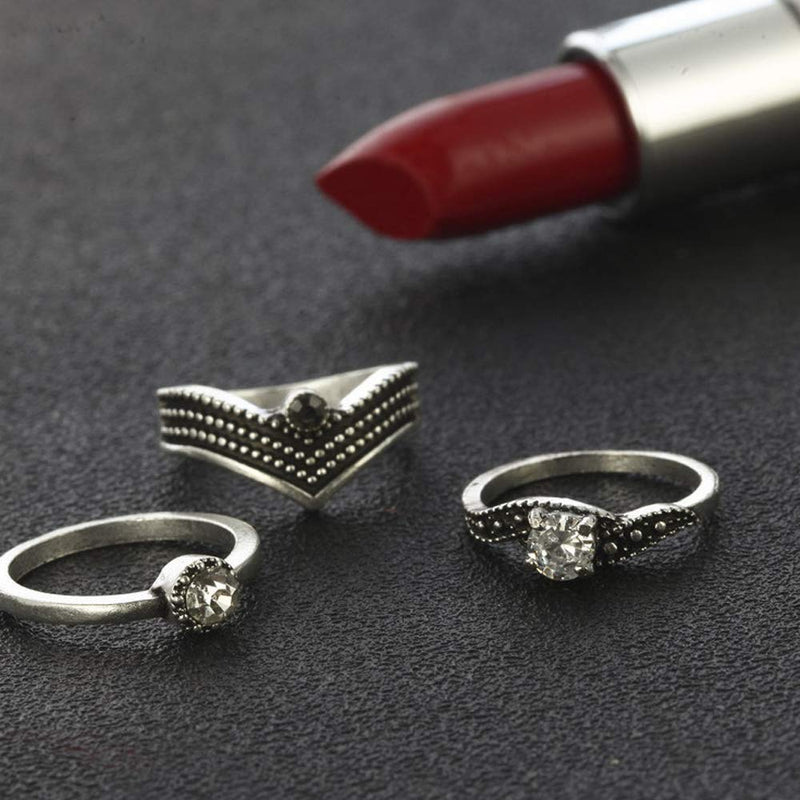 Missgrace Bohemian Boho Rhinestones Ring Set Finger Rings Sets Vintage Snake Knuckle Rings for Women and Girls 12Pcs (Style 7) Style 7 - BeesActive Australia