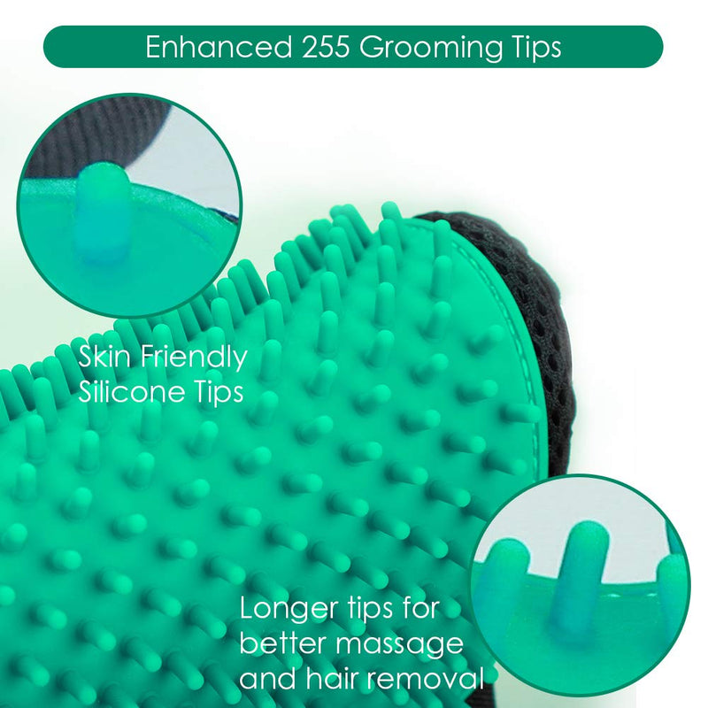 Pet Hair Remover Gloves, Enhance Pet Grooming Glove with 255 Tips, Deshedding Glove for Dog and Cat, 1 Pair Left & Right Gentle De-Shedding Glove Brush 1Green - BeesActive Australia