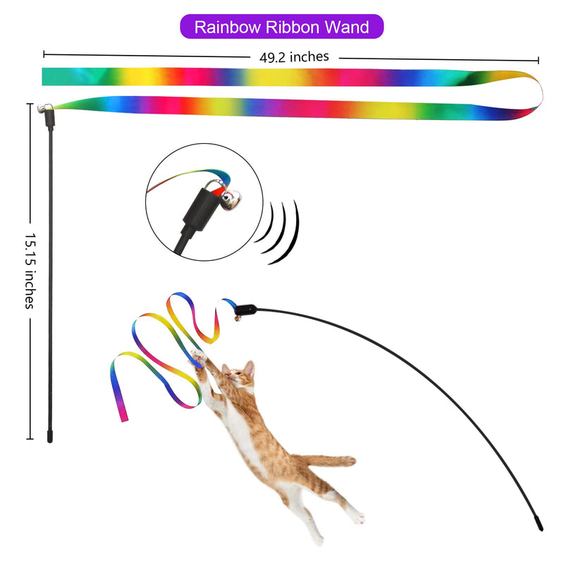 Cat Toys, Atosun 2PCS Retractable Cat Feather Toys, 10PCS Replacement Teaser Refill, 1PC Rainbow Ribbon Wand Interactive Kitten Toys for Indoor Cat Make Exercise - BeesActive Australia