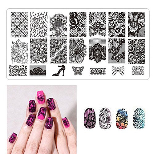 WOKOTO Nail Art Stamping Plates Set Lace Flower Image 6Pcs Nail Art Templates Manicure Plates kit - BeesActive Australia