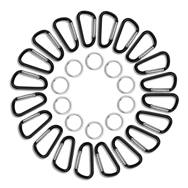 20PCS Mini 1.85"/4.7CM Aluminum Carabiners with 10PCS Nickel Metal Key Rings Lightweight D Shape Keychain Clips Small Multipurpose Carabiner Buckles for Indoor Outdoor Use - BeesActive Australia