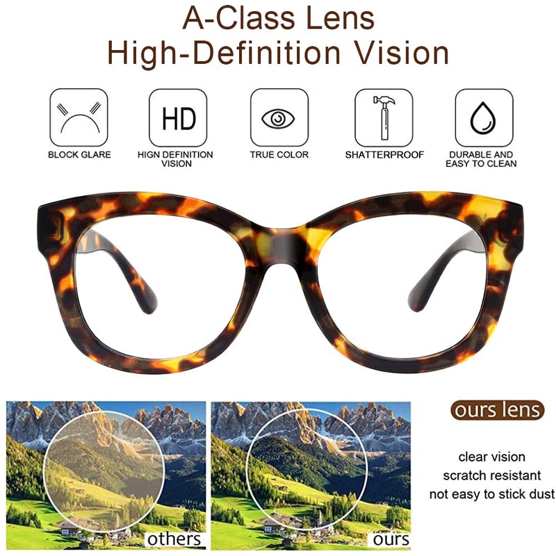 JiSoo Reading Glasses Women/Men Designer Oversized Readers, Thick Large Round Ladies Reading Glasses A-tortoise 1.25 x - BeesActive Australia