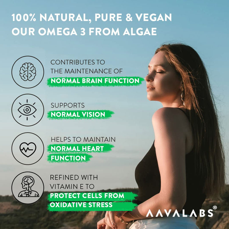 Premium Vegan Omega 3 High Strength [ 1100 mg ] - 600 mg DHA and 300 mg EPA per Daily dose of 4 Vegan Omega 3 Capsules- 120 Omega 3 Vegan - with Vitamin E - from Sustainable Plant-Based Algae Oil - BeesActive Australia