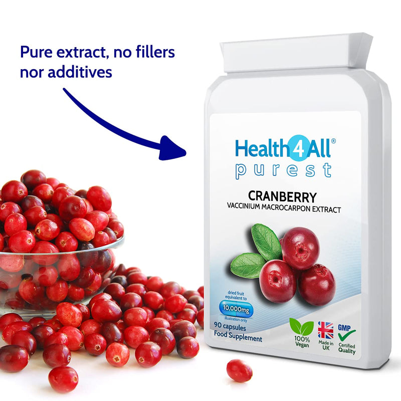 Cranberry 10,000mg 180 Capsules Purest: no additives, Vegan Capsules (not Tablets). Made in The UK by Health4All 180 count (Pack of 1) - BeesActive Australia