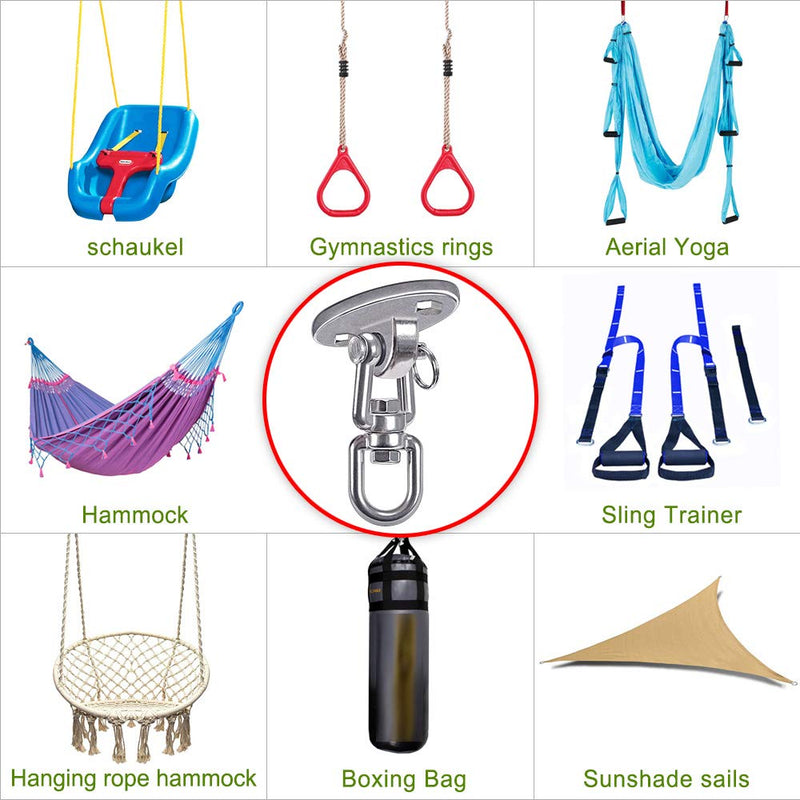SELEWARE Swing Hangers Permanent Antirust SUS304 Stainless Steel Heavy Duty 360° Swivel Swing Set Brackets, 2000 lb Capacity Playground Porch Swing Set Chair Yoga Hammock Rope Tire Pod (2 Pack) - BeesActive Australia