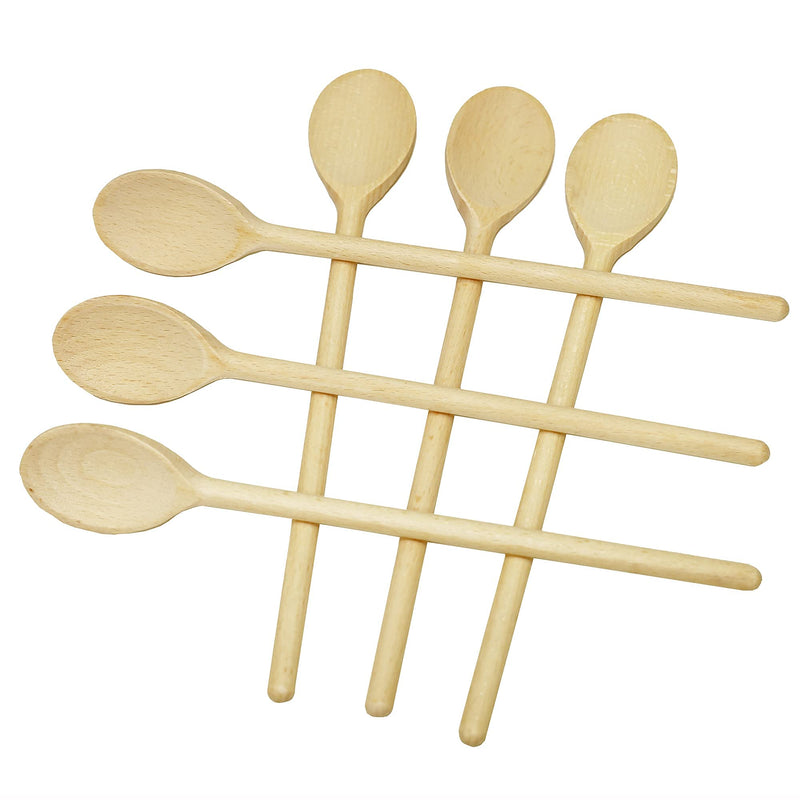BICB Oval Wooden Spoons for Cooking, Pack of 6 (12-Inch Long) Solid Natural Beechwood Cookware for Stirring, Mixing, Tasting, Serving Food, Craft, Sturdy, Durable, Extra-Strength - BeesActive Australia