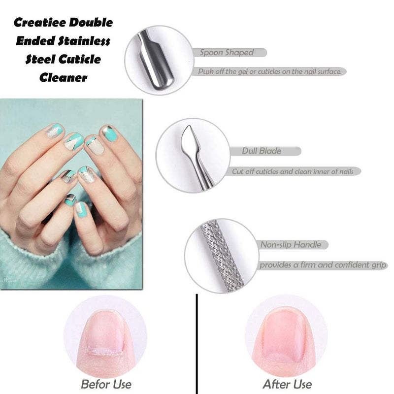 10Pcs Cuticle Pusher Remover and Cutter, Creatiee Double Ended Stainless Steel Cuticle Cleaner Nail Gel Polish Removal, Manicure Pedicure Nail Tools for Fingernails Toenails - Professional & Durable 10Pcs - BeesActive Australia