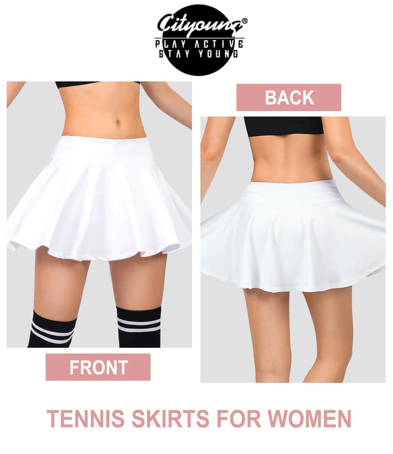 Cityoung Women's Pleated Tennis Skirt High Waist Active Skorts Skirt with Pocket for Running Golf Workout White X-Small - BeesActive Australia