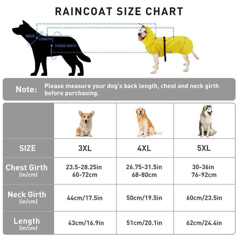 Waterproof Dog Raincoat - Dog Rain Jacket for Large Medium Dogs - Reflective Dog Rain Poncho Hoodie with Drawstring Leash Hole - Adjustable Dog Slicker with Quick-Release Buckle Elastic Straps Easy On 5XL (Back Length: 23.6") Yellow - BeesActive Australia