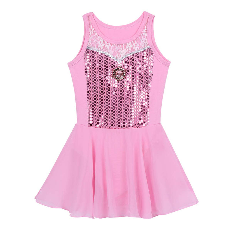 [AUSTRALIA] - Freebily Girls Sequined Sleeveless Spandex Ballet Dance Leotard Chiffon Dress Tutu Skirted Dancewear Costumes Pink 6 