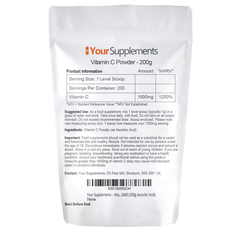 Vitamin C Powder � 200g Ascorbic Acid � 100% Pure British Pharmaceutical Grade � Non-GMO� 200 g (Pack of 1) - BeesActive Australia