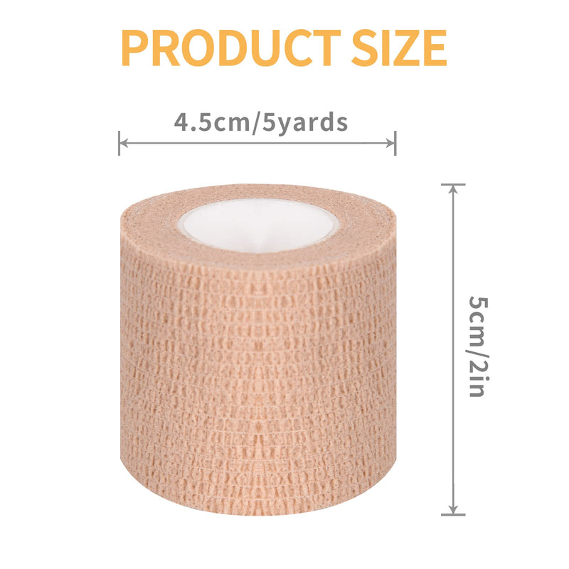 Self Adhesive Bandage Wrap 12 Pack,Sports Tape 2" X 5 Yards, Multi-Purpose Non-Woven Cohesive Wrap, First Aid Tape, Elastic Cohesive Bandage, Medical Tape for Stretch Athletic, Sports, Wrist, Ankle Tan - BeesActive Australia