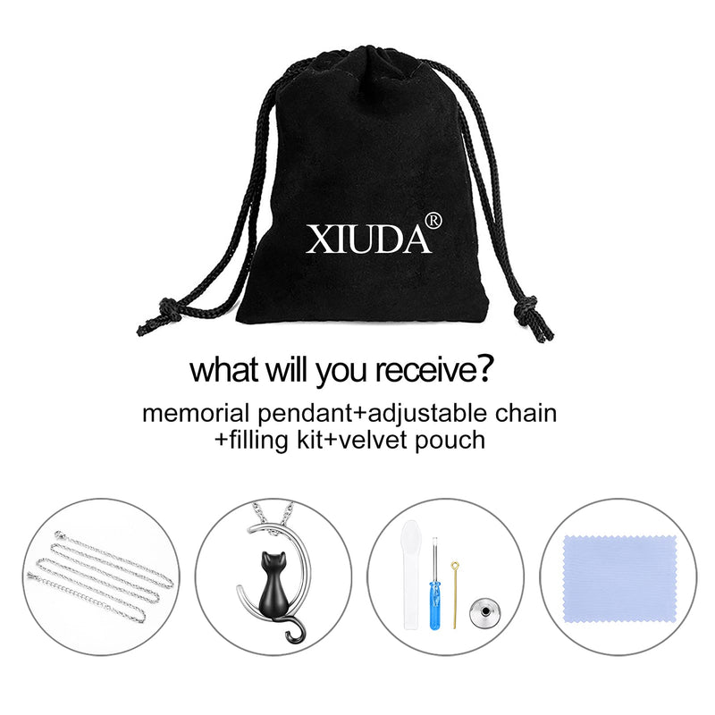 XIUDA Cat Ash Necklace Urn Necklace for Ashes Moon Cremation Necklace Memorial Cremation Jewelry for Pet Ashes Black-Cat - BeesActive Australia