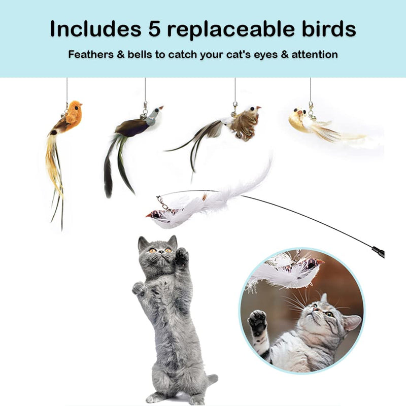 Leo's Paw Interactive Bird Simulation Cat Toy Set Realistic & Colorful with Feathers & Bells on Wand Self-Holding Suction Base Stimulating Real-Life Flying Bird Impression for Hunting Exercise & Play With 5 Birds - BeesActive Australia