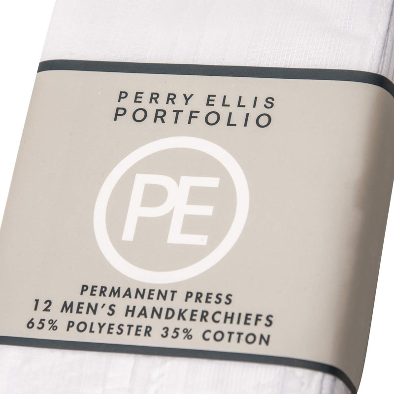 Perry Ellis 12 Pack Handkerchief (Permanent Press White with Satin Cord, 16" x 16") - BeesActive Australia