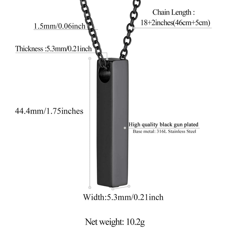 FindChic Personalized Urn Necklaces for Ashes Vertical Bar/Moon Cat/Sand Clock/Dog Claw Pendant Stainless Steel/18K Gold Plated/Black Waterproof Keepsake Cremation Jewelry with Funnel, with Gift Box 1. vertical bar (black) not customized - BeesActive Australia