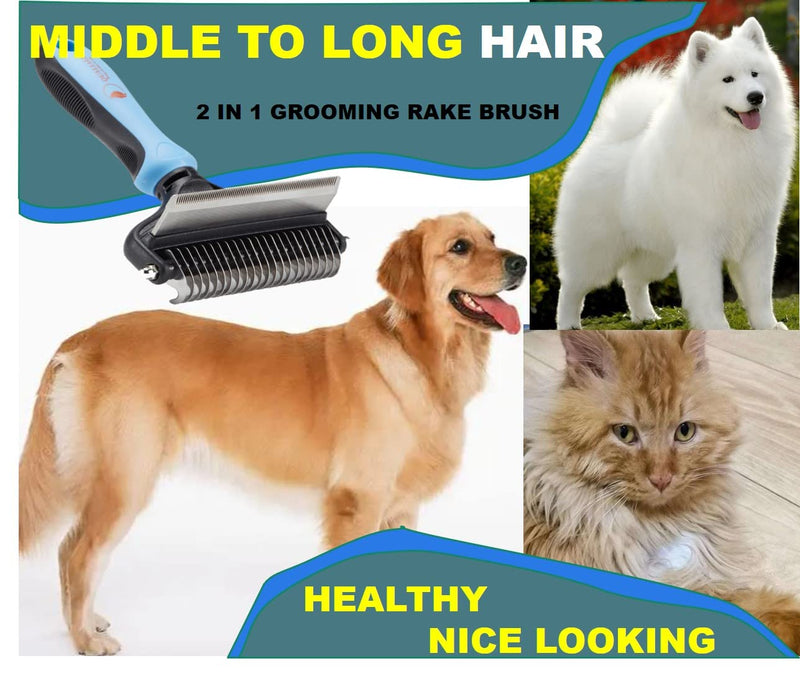 Undercoat Rake, Dog Brush, Deshedding Brush, Dog Brush for Shedding, Dog Deshedding Brush, Dog Shedding Brush Deshedding Tool for Long Haired Pets Cats or Dogs, Saving Safe Fast 1+2 pcs - BeesActive Australia