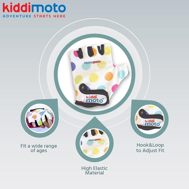 Kiddimoto - Cycling Gloves | Fingerless Gloves for Kids | Perfect for Bike, Scooter & Skateboard | Ideal for Boys and Girls | Available in Different Colourful Designs & Sizes Pastel Dotty S (2-5y) - BeesActive Australia