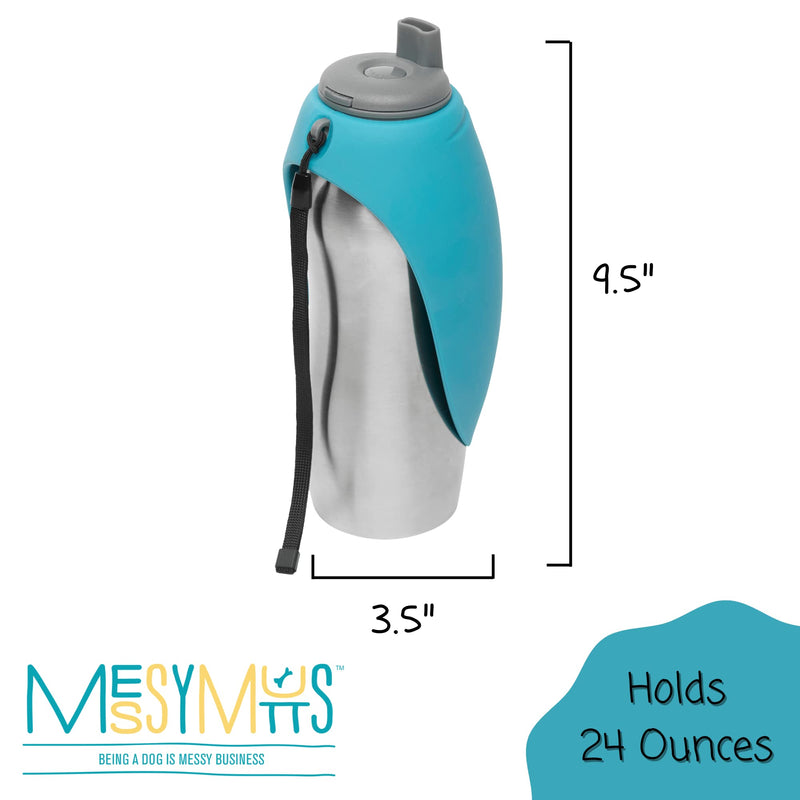 Messy Mutts Stainless Steel Travel Water Bottle with Silicone Flip Up Bowl | Pet Travel Necessity | Camping, Hiking, Walking Accessory | 24 oz / 700mL | Blue - BeesActive Australia