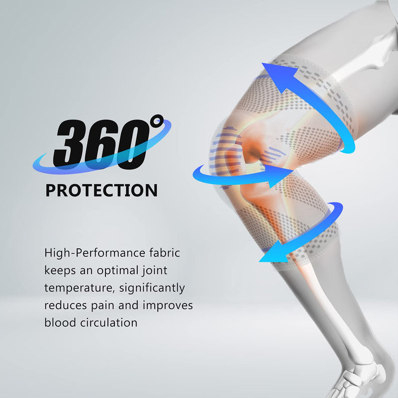 Professional Knee Brace Compression Sleeve - Best Knee Braces for Men Women, Medical Grade Knee Support Protector for Running, Meniscus Tear, Arthritis, Joint Pain Relief, Sports Injury Recovery N2/Grey L - BeesActive Australia