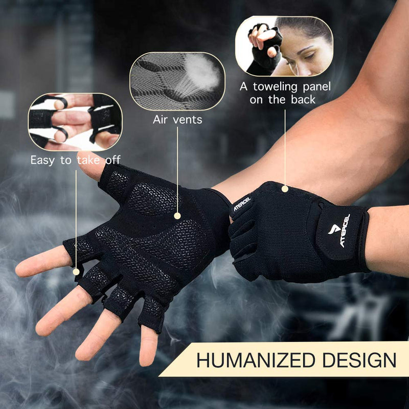 ATERCEL Workout Gloves for Men and Women, Exercise Gloves for Weight Lifting, Cycling, Gym, Training, Breathable and Snug fit Black Medium - BeesActive Australia