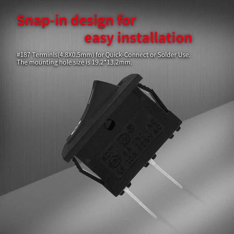 DaierTek KCD1-101 Mini Rocker Switch T85 2 Pin SPST Small ON Off Appliance Rocker Toggle Switch 12V 20A 120V 10A Per-Wired Black -10Pack - BeesActive Australia
