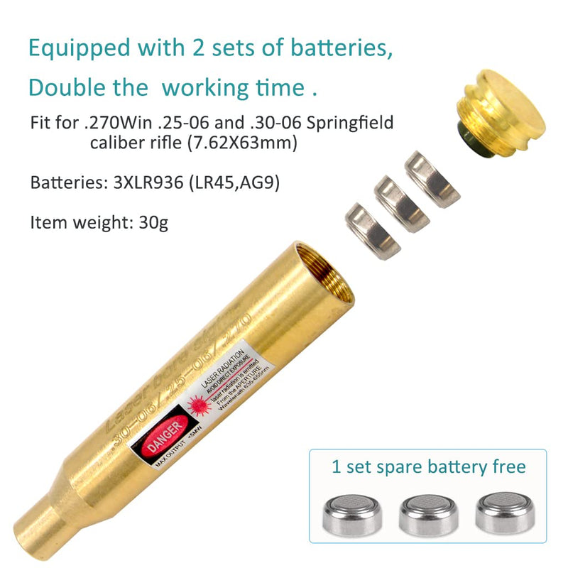 .30-06 /25-06 /270 Bore Sight Laser Red Dot Cartridge Laser bore Sighter with 2 Sets of Batteries - BeesActive Australia