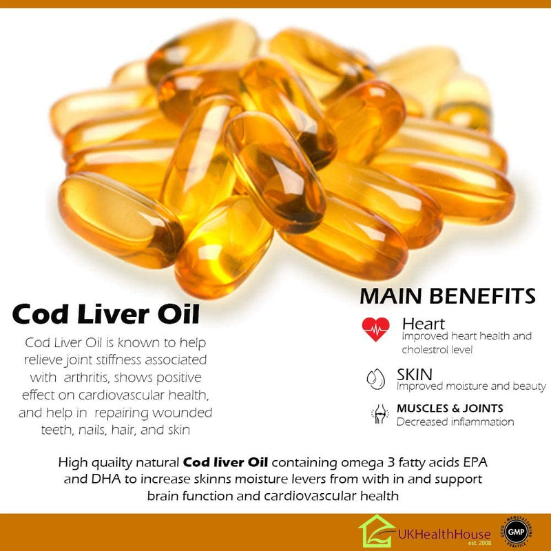 Premium - Cod Liver Oil Capsules - 1000mg x 240 - High Strength - Omega-3 Fatty Acids Vitamin A & D - EPA and DHA - BeesActive Australia