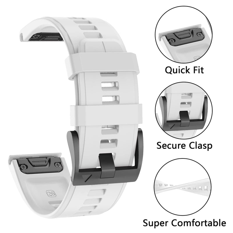 Watch Band for Garmin Fenix 5X/5X Plus, Quick Fit 26mm Wristbands,Compatible with Fenix 6X/6X Pro Fenix 3/3 HR White - BeesActive Australia