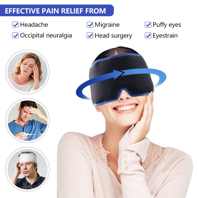 Hilph Migraine Relief Cap, Reusable Headache Relief Hat Migraine Relief Ice Head Wrap Hot Cold Therapy Flexible Gel Ice Pack for Head Tension, Puffy Eyes, Sinus Pain, Stress Relief, Chemo -Black Black - BeesActive Australia