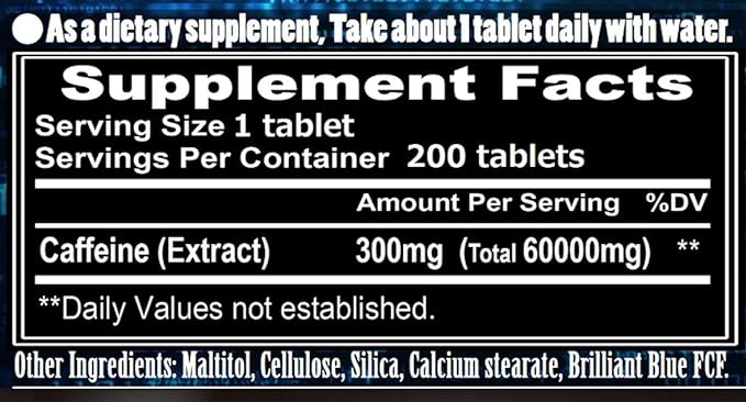 Caffeine 300 mg Pill Supplement, 200 Capsules, 60,000 mg of Caffeine (1 Bag), Tablet Supplement, 10.6 oz (300 ml), Natural Caffeine Content: Nutritional Supplement - BeesActive Australia