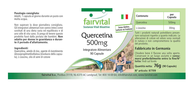 Fairvital | Quercetin 500mg - Bulk Pack for 3 Months - Vegan - HIGH Dosage - 90 Capsules - antioxidant - BeesActive Australia