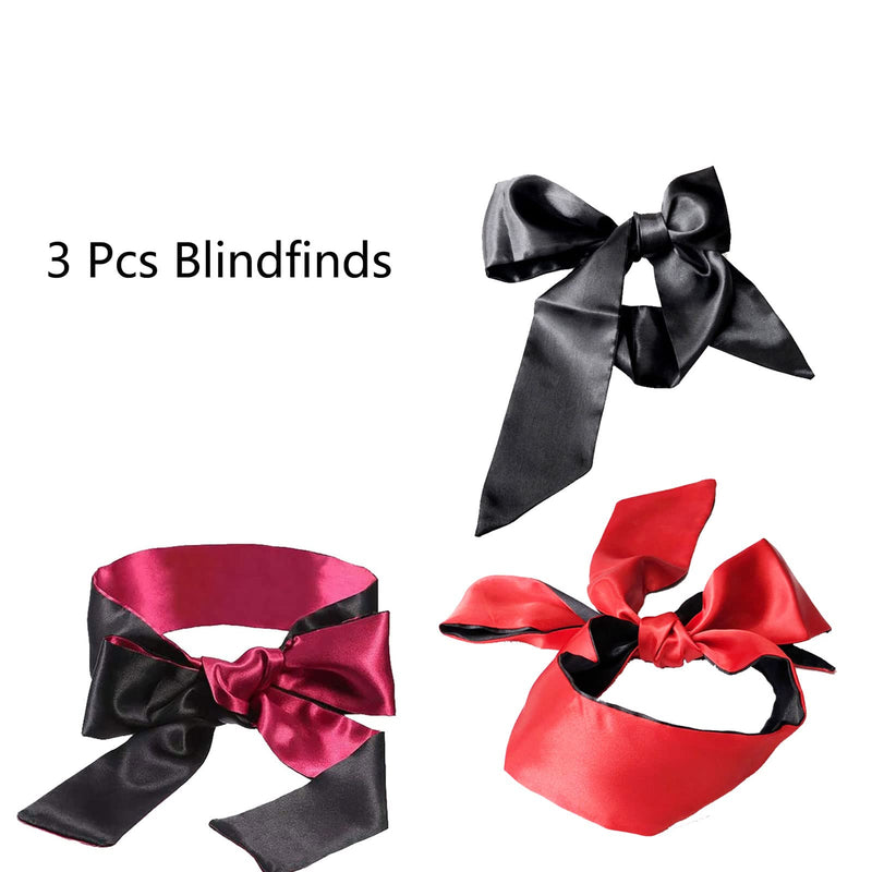 Blindfold,3 Pcs Blindfolds for Games,Eye mask for Sleeping Games Satin Silk Eye Covers Satin Sleep Mask(Black Red Rose Red) - BeesActive Australia