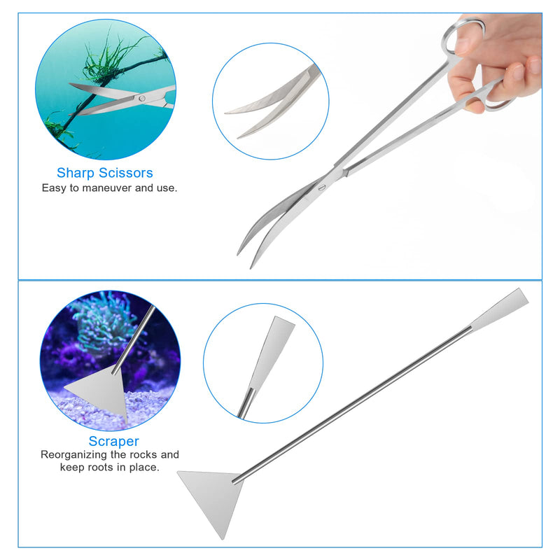 Liveek Extra Long Aquarium Aquascaping Tools Kit 8 in 1, Stainless Steel Aquarium Plant Tools Long Fish Tank Aquascape Tools Tweezers Scissors Scrapers, PH Paper, Fish Net, Aquarium Clean Brush, Bag - BeesActive Australia