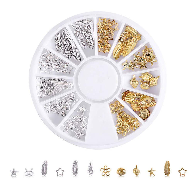 SILPECWEE 6 Boxes 3D Metal Nail Art Decoration Set Rose Gold Silver Nail Studs Moon Star Nail Charms Manicure Jewelry With 1Pc Tweezers And Picker Pencil NO1 - BeesActive Australia