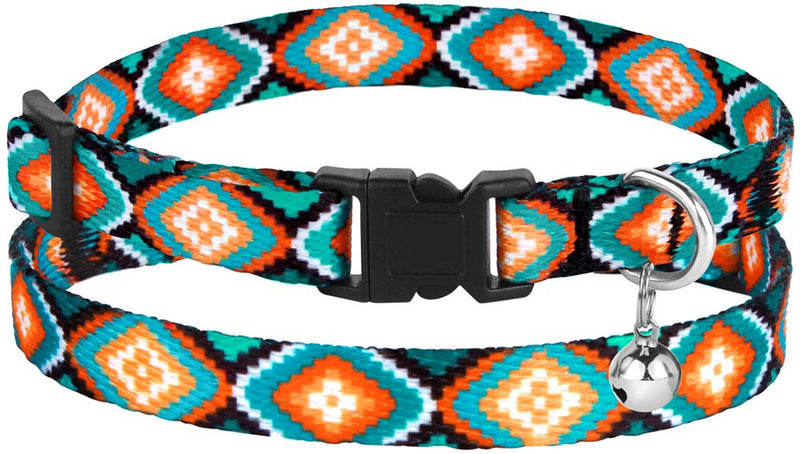 CollarDirect Cat Collar Breakaway Set of 2 PCS Tribal Pattern Aztec Pet Safety Adjustable Kitten Collar with Bell Aztec + Ethnic - BeesActive Australia