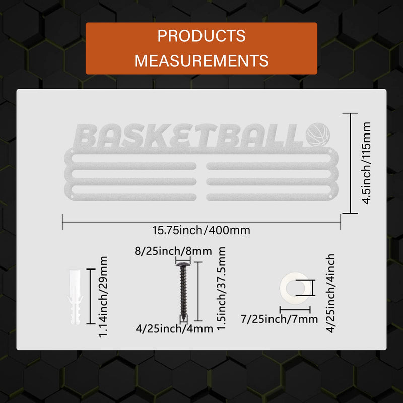 GLOBLELAND Basketball Medal Holder Display Hanger Rack Frame for Sport Race Metal Medal Hanger for Basketball Player,15.75x6Inches - BeesActive Australia