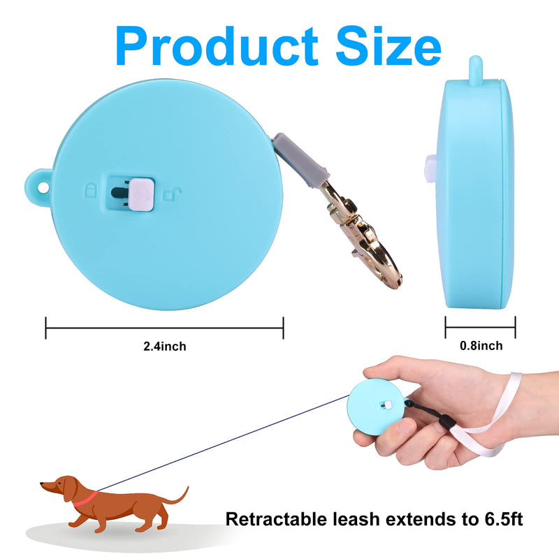 Retractable Dog Leash for Small Dogs Cats up to 11lbs with 6.5ft Anti-Pull Strong Nylon Tape, Hands Free, Mini and Portable Walking Leash with Wrist Strap, One-Hand Brake, Tangle Free Blue Round - BeesActive Australia
