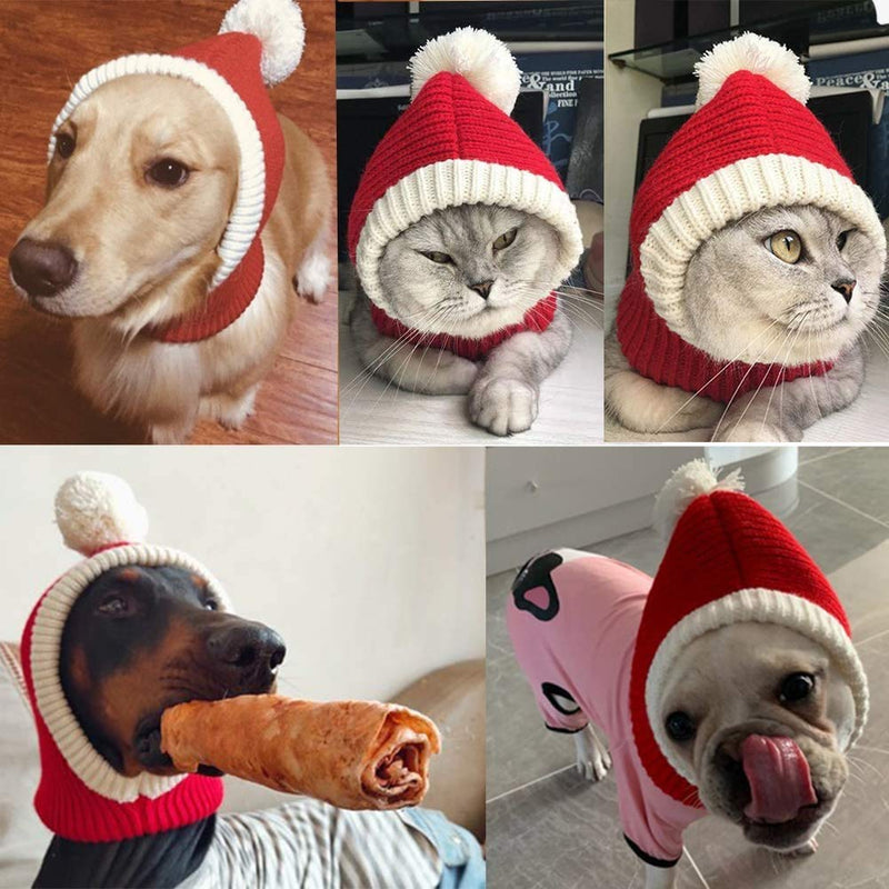 DELIFUR Dog Christmas Cap with Pompon Crocheted Snood Adorable Cat Hat Red Warm Winter Dog Hat Knit Snood Headband for Pets & Women & Man X-Small - BeesActive Australia