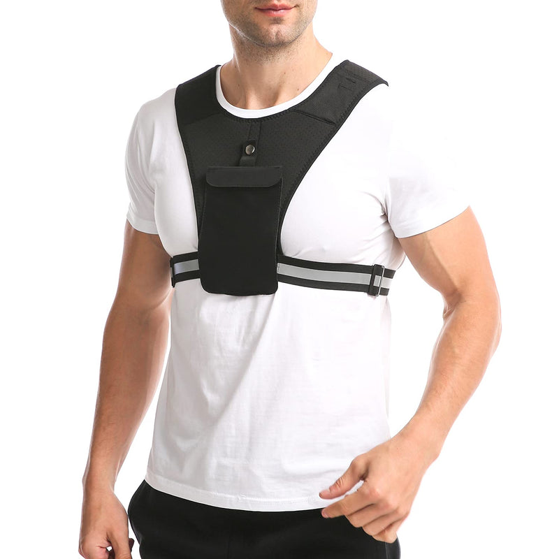 Training and Running Vest Phone Holder, with Adjustable Waistband, Reflective Workout Gear, Black - BeesActive Australia