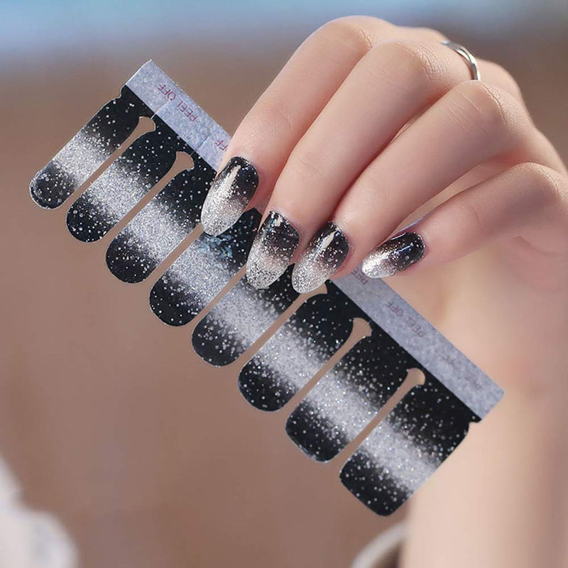 SILPECWEE 16 Sheets Glitter Adhesive Nail Polish Strips Stickers and 1Pc Nail File Full Wraps Nail Art Decals Manicure Kit for Women NO2 - BeesActive Australia