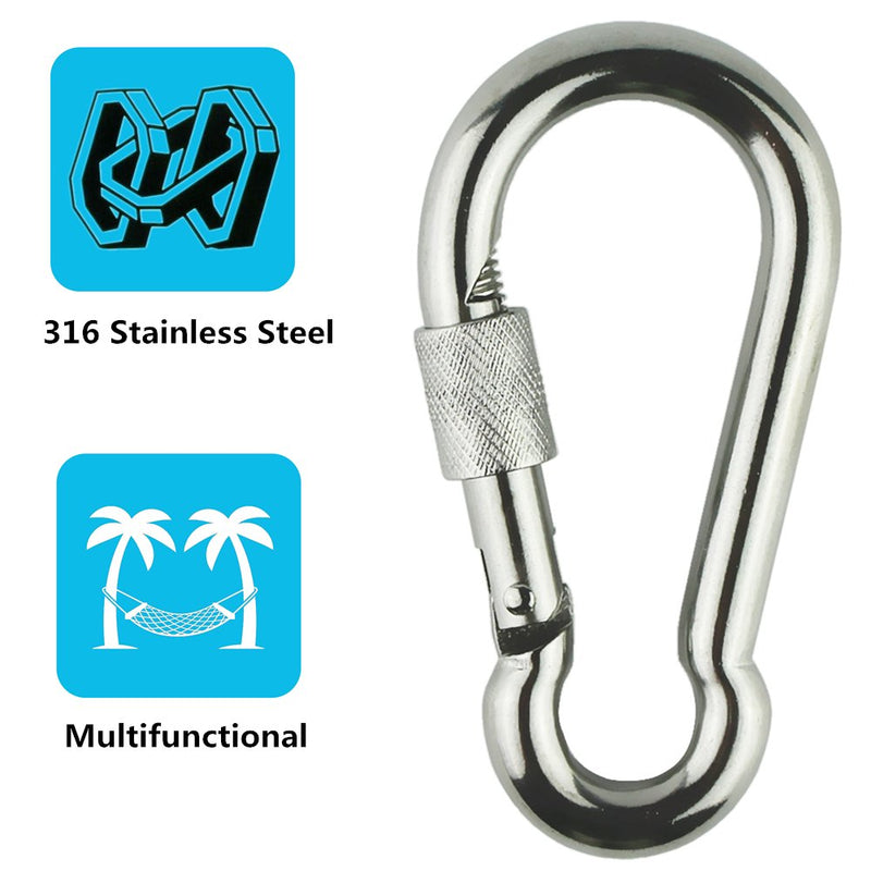 VanFn Screw Lock Carabiner Hook, Locking Carabiners 316 Stainless Steel 1 Pcs 1.77 x 3.54inch - BeesActive Australia