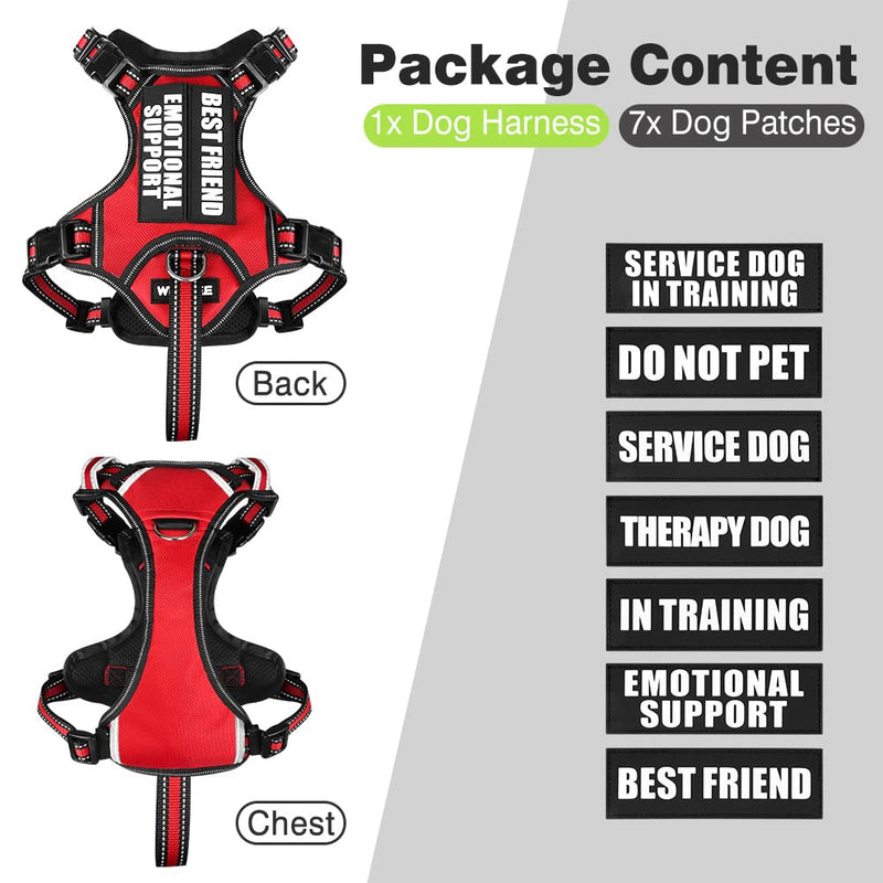 WINSEE Service Dog Vest No Pull Dog Harness with 7 Dog Patches, Reflective Pet Harness with Durable Soft Padded Handle for Training Small, Medium, Large, and Extra-Large Dogs (Large, Black) Red - BeesActive Australia