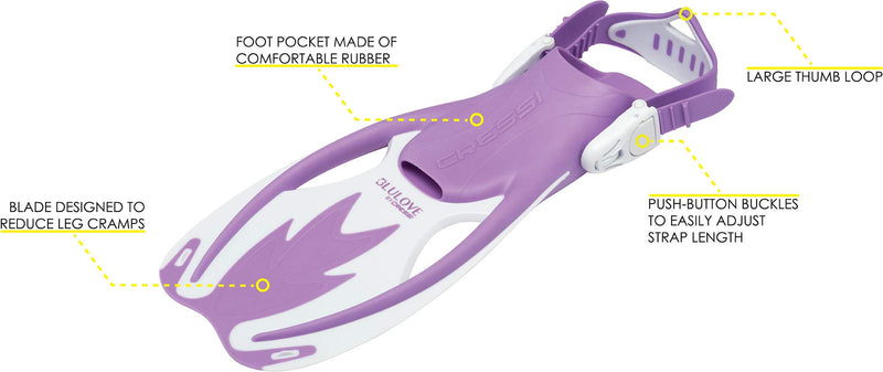 [AUSTRALIA] - Cressi Kids Snorkeling Gear for Children aged from 3 to 8 years old - Rocks: designed in Italy S/M | US Youth 1/3 | EU 32/34 Fins: Lilac/White 
