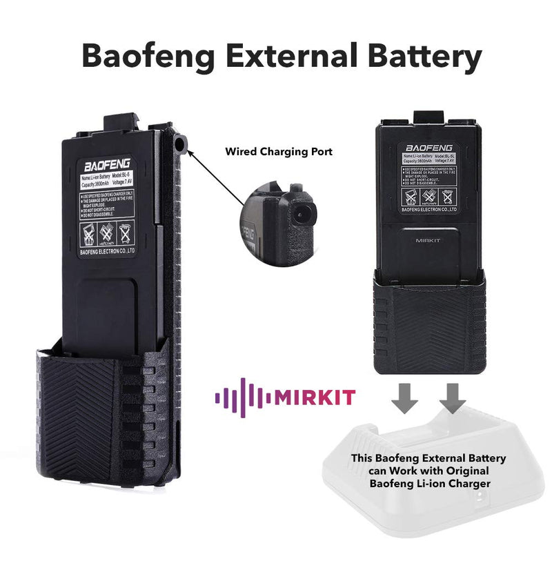 [AUSTRALIA] - 2pc BAOFENG BL-5 3800mAh Extended Batteries Compatible with UV-5R BF-8HP UV-5RX3 RD-5R UV-5RTP UV-5R+, UV-5X3, Rechargeable Extended BAOFENG Accessories Battery by Mirkit Radio 1* BL-8 3800 BLACK 