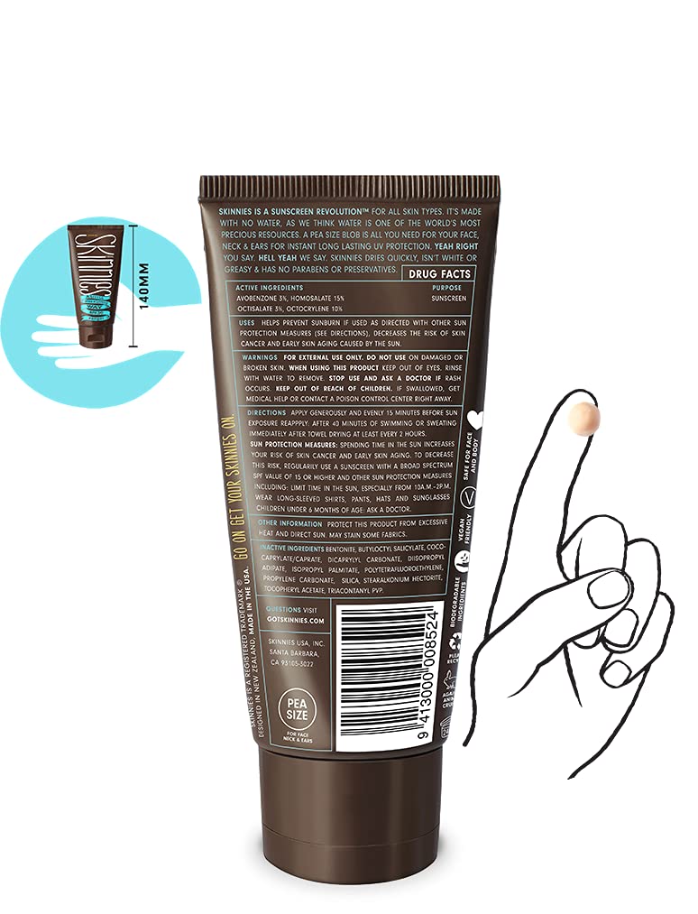Skinnies Sungel New Formula SPF30 Eco Sunscreen, 3.4oz UVA UVB, Not Diluted With Water, Reef Safe, Vegan, Use Pea Size Blob Fragrance-Free - BeesActive Australia