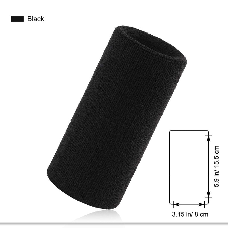 Hoter 6 Inch Long Thick Wristband/Sweatband for Tennis and Other Sports, 1PC/2PCS Pack Black(2 Pieces) One Size - BeesActive Australia