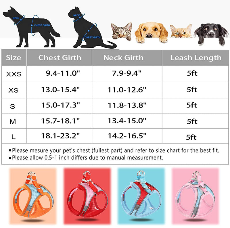 LMOBXEVL Dog Harness,Puppy Harness and Leash Set for Walking Escape Proof,Comfortable Air Mesh Dog Vest Harness with Reflective Strip, Step-in Outdoor Pet Vest for Dog Breeds XX-Small (Pack of 1) Pink/Blue - BeesActive Australia