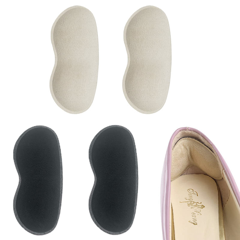 Heel Grips for Kids and Ladies Shoes, 4 Pairs Soft Heel Cushion Pads Self-adhensive Shoes Heel Inserts for Prevent Rubbing and Sliding(Black+Beige) - BeesActive Australia